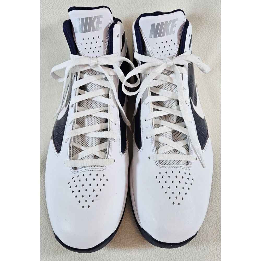 Nike White and Navy High-Top Athletic Basketball Shoes - Picture 4 of 10
